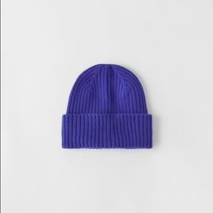 Zara blue knit beanie hat ribbed